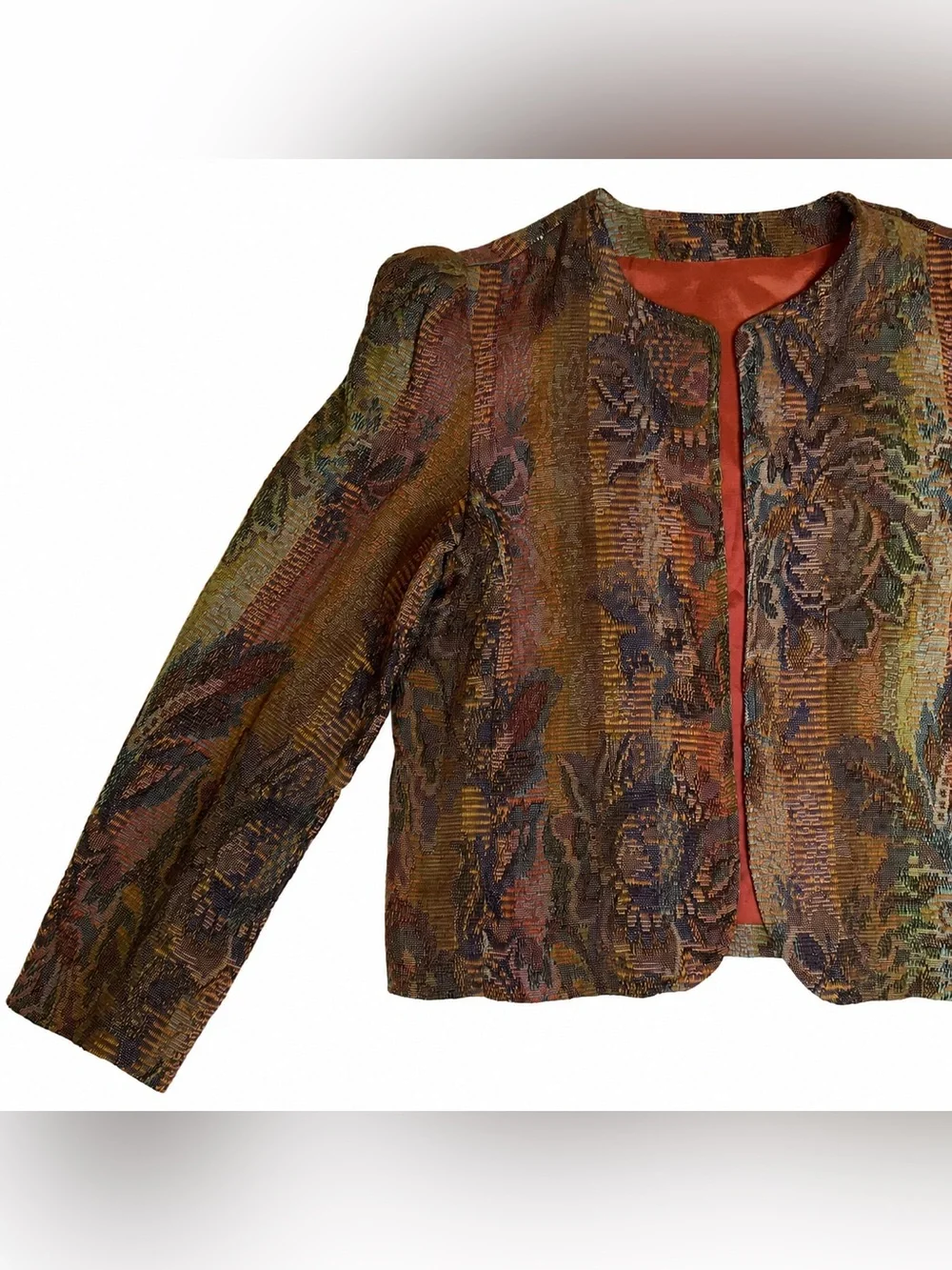 Vintage 80s Tapestry Texture Blazer Women SZ M Art Deco Cottagecore Grandmacore